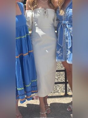 Self portrait Off-Shoulder white Midi Dress with bow Detail
